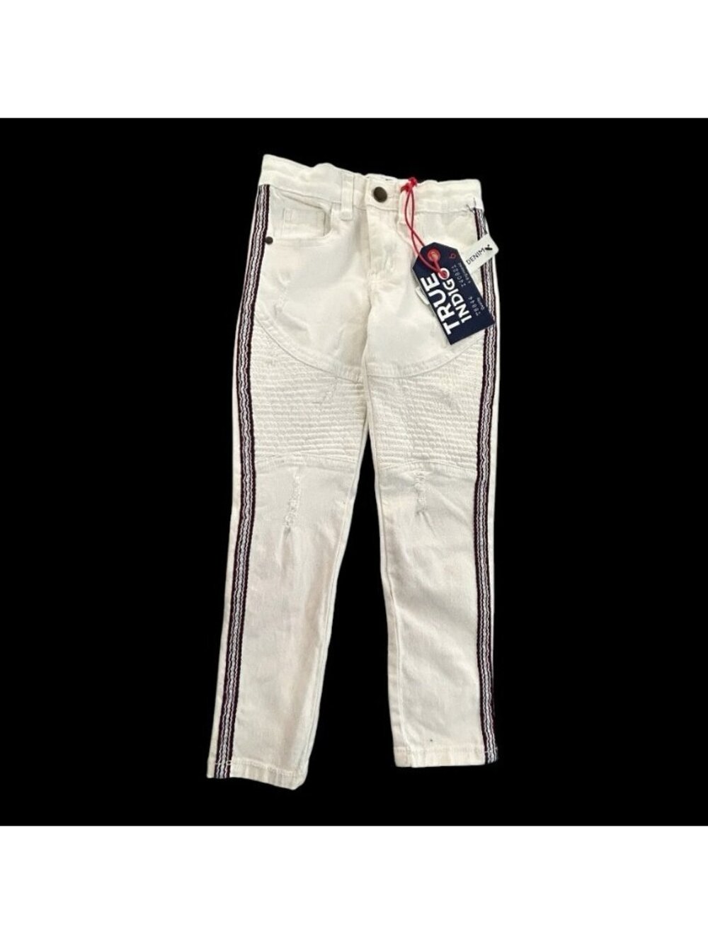 True Indigo White Slim Stretch Distressed Denim Moto Jeans Boys size 6 NWT!